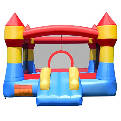 Costzon Inflatable Bounce House, Big Bouncy House for Kids Indoor Outdoor Party Fun with Large Jumping Area, Mesh Walls, Portable Toddler Bounce House for Backyard Birthday Gifts